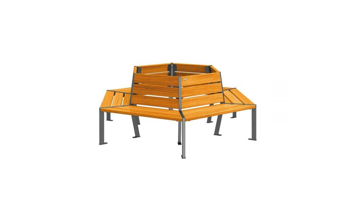 BANC ENTOURAGE D'ARBRE HEXAGONAL ISAAC CHENE CLAIR RAL GRIS PROCITY
