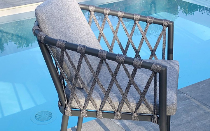 FAUTEUIL ARUBA EN ALUMINIUM ET CORDE GRIS ANTHRACITE