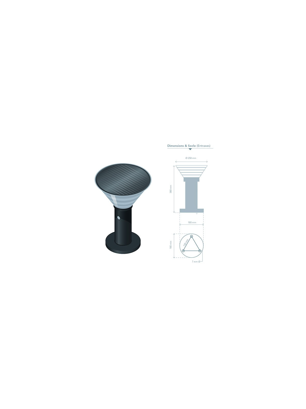 BORNE SOLAIRE RONDE À SOCLE 380 mm