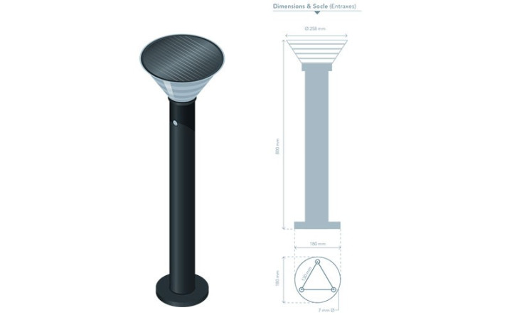 BORNE SOLAIRE RONDE A SOCLE 800 mm