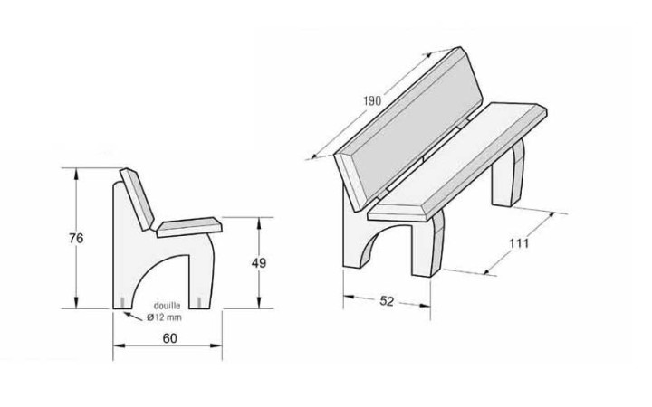 BANC BETON MEDY DIMENSIONS