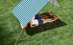 TOILE PORTABLE DESIGN RAYURE BLANC BLEU OCEAN