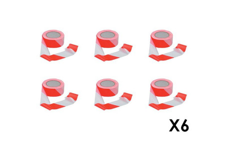 RUBAN DE BALISAGE BLANC ET ROUGE - 1 FACE - LOT DE 36