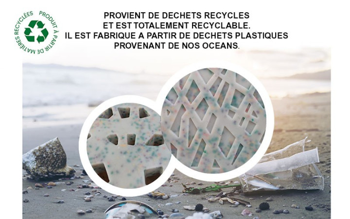 BANC OCÉAN EN THERMOPLASTIQUE ISSU DE LA REVALORISATION DES DÉCHETS MARINS
