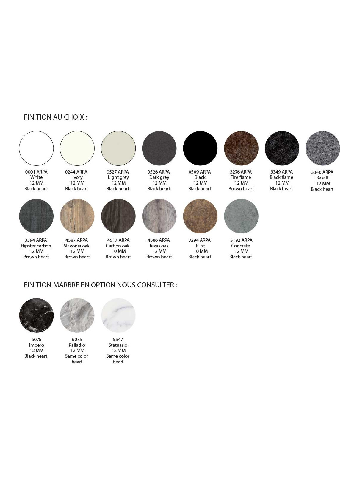 NUANCIER FINITION AU CHOIX