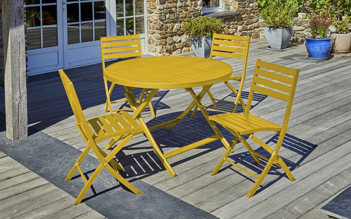 TABLE DE JARDIN RONDE ANDREA - MOUTARDE