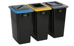KIT 3 CONTENEURS DE TRI 60 L CORBEILLE JAUNE, BLEUE, GRISE
