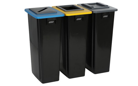 KIT 3 CONTENEURS DE TRI 80 L CORBEILLE JAUNE, BLEUE, GRISE