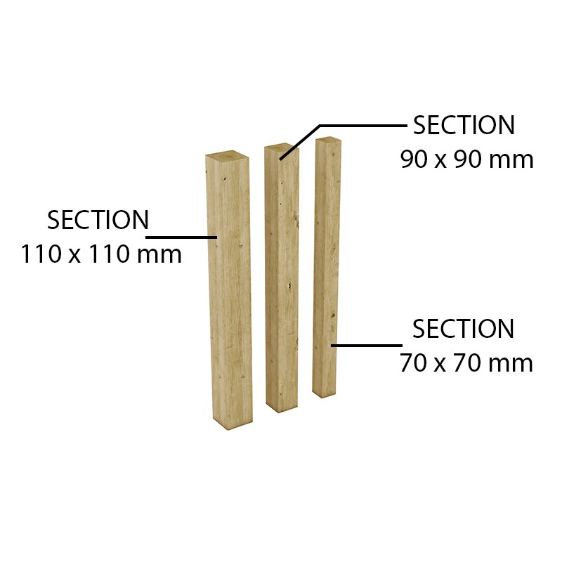 Poteau carré bois section 70 x 70 mm matériel extérieur en pin traité