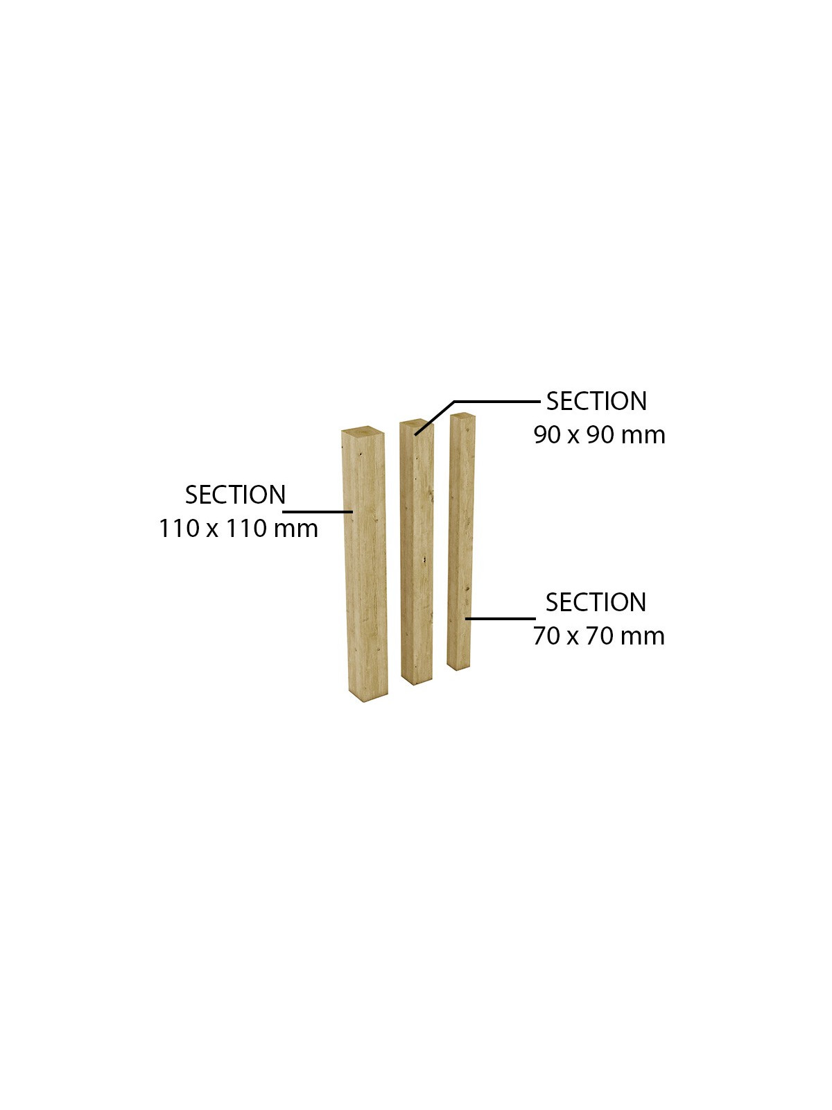 POTEAU CARRE EN BOIS 70 x 70 mm