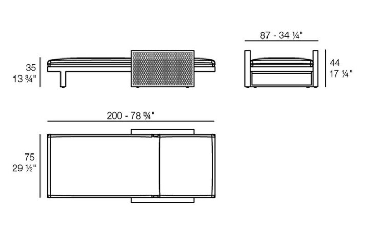 TRANSAT FACTORY CHAISE LONGUE MODERNE DESIGN D'ARCHITECTE - DIMENSIONS