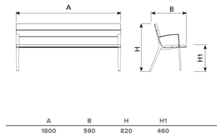 BANC OSTRA EN BOIS EXOTIQUE ESPACE PUBLIC EXTÉRIEUR