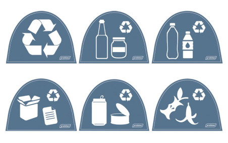 LOT DE 6 STICKERS DE TRI SELECTIF
POUR POUBELLE, COLLECTEUR ET CORBEILLE