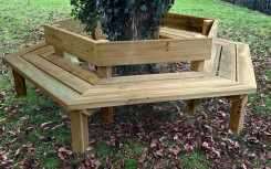 BANC HEXAGONAL EN BOIS ENTOURAGE D'ARBRE POUR ÉCOLE PARC ET ESPACE PUBLIC