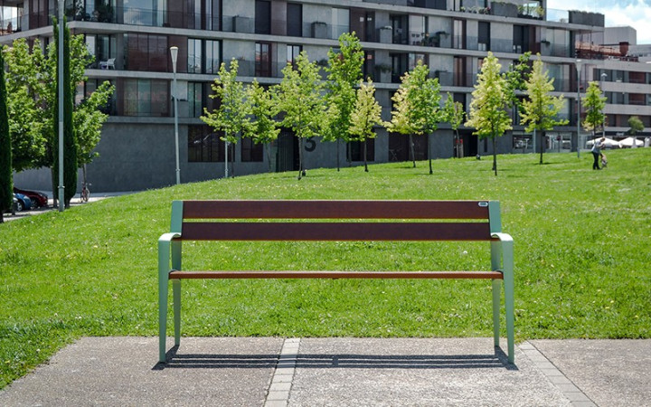 BANC OSTRA EN BOIS EXOTIQUE ESPACE PUBLIC EXTÉRIEUR