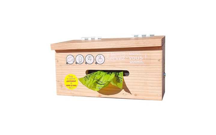 BORNE DE PROPRETÉ CANINE EN BOIS AVEC DISTRIBUTEUR CANIBOIS SAC EN ROULEAU
BORNE HYGIÈNE CANINE EN BOIS CANIBOIS