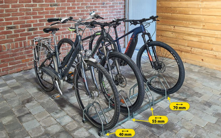 RÂTELIER VÉLO 3 LARGEURS DE PNEUS
SUPPORT VÉLO ACIER POUR VTC, VTT ET FATBIKE