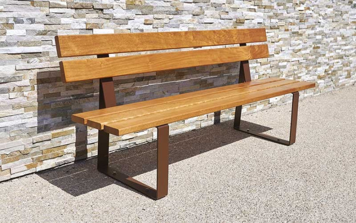 Banc extérieur public CELIAN en acier et bois exotique ou résineux