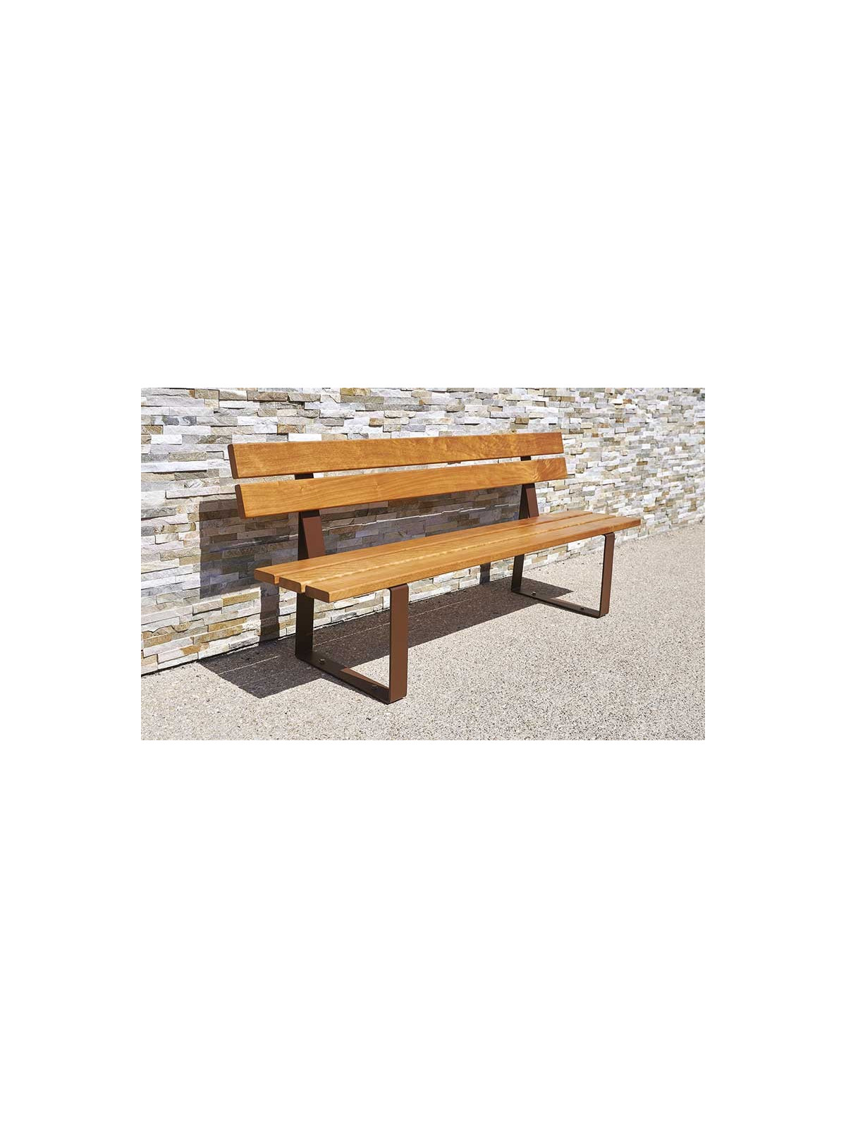 Banc extérieur public CELIAN en acier et bois exotique ou résineux