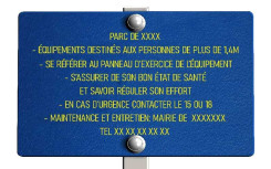 PANNEAU INFORMATION FITNESS INOX ET HDPE
PANNEAU POUR AIRE DE JEUX EXTÉRIEUR ET ESPACE DE FITNESS