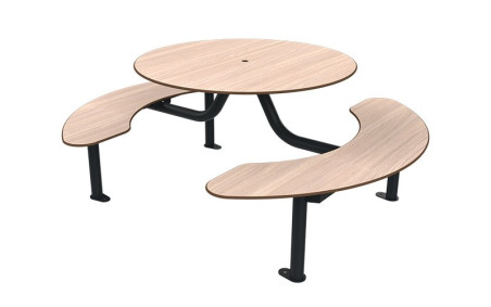 TABLE DE PIQUE NIQUE RONDE EXTÉRIEURE KODA ACIER ET BOIS COMPACT MOBILIER URBAIN DESIGN POUR RESTAURANT OU FAST FOOD