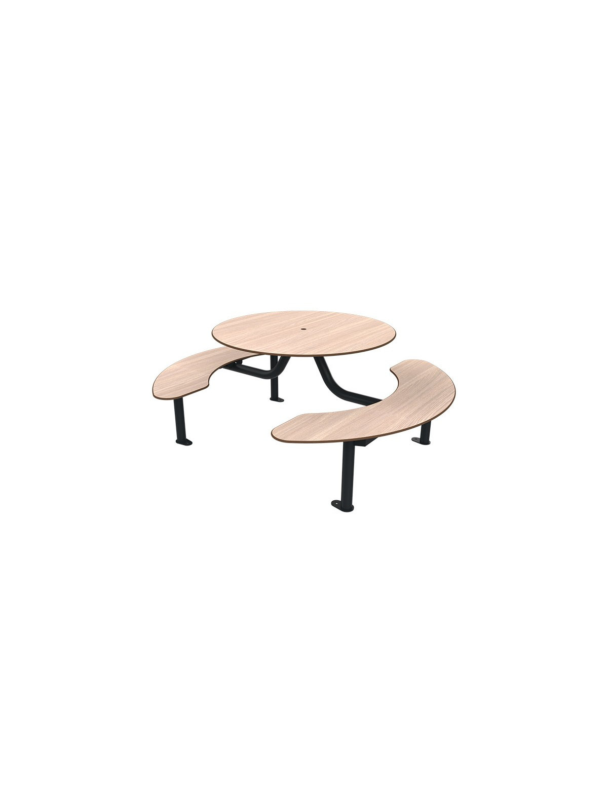 TABLE DE PIQUE NIQUE RONDE EXTÉRIEURE KODA ACIER ET BOIS COMPACT MOBILIER URBAIN DESIGN POUR RESTAURANT OU FAST FOOD