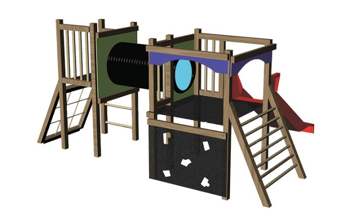 JEU MULTIPLE CIANE VERSION BOIS pin traité classe 4 décor en HDPE fabrication française