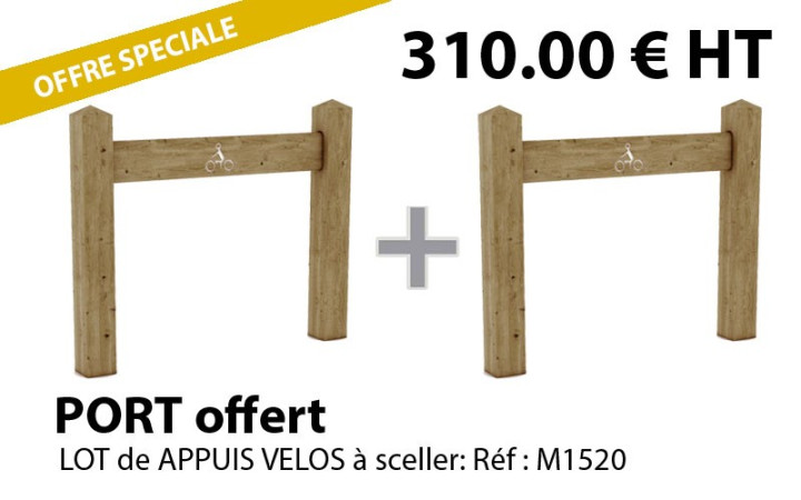 Lot de APPUI VÉLOS BOIS 2 BORNES
