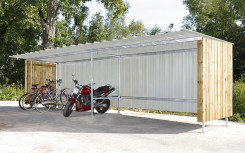 EXTENSION ABRI MULTI USAGE ACIER BOIS 
EXTENSION POUR ESPACE COUVERT POUR FUMEUR, CYCLISTE, POUBELLE ET STOCKAGE