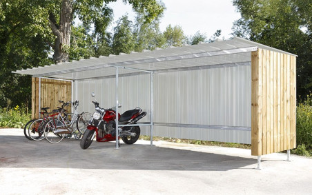 EXTENSION ABRI MULTI USAGE ACIER BOIS 
EXTENSION POUR ESPACE COUVERT POUR FUMEUR, CYCLISTE, POUBELLE ET STOCKAGE
