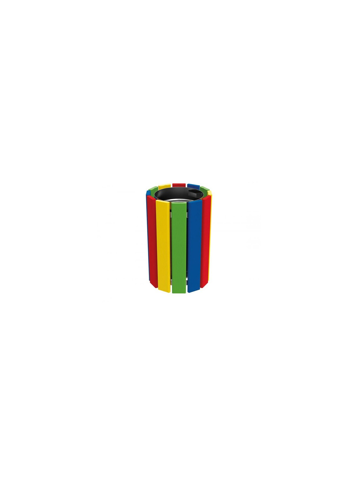 CORBEILLE CAMILLE MULTICOLORE POUR ENFANT
POUBELLE PÉDAGOGIQUE EXTÉRIEURE BOIS EXOTIQUE 
CORBEILLE RONDE POUR ENFANT