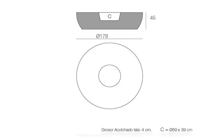 Banc jardinière ISLAND en polyéthylène - Ø1780 mm x H450 mm, 60 kg