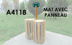 MAT EN BOIS AVEC PANNEAU GRAVÉ EN COMPACT POUR CORBEILLE DE TRI RONDE OU CARRÉE EXTÉRIEURE