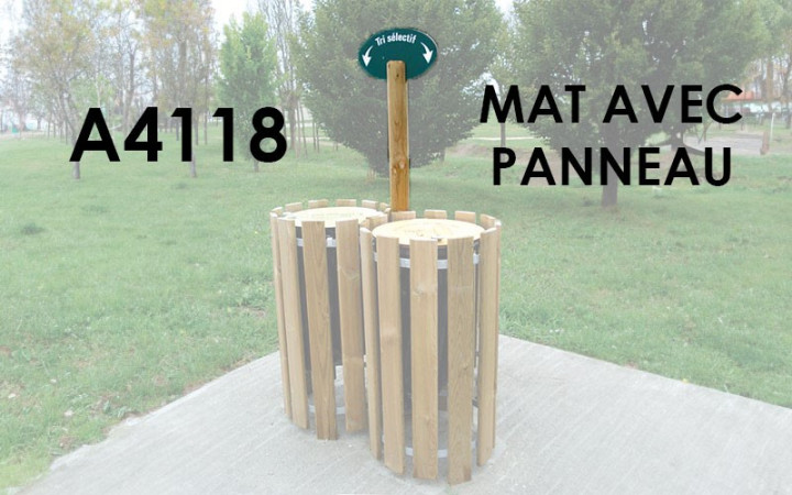 MAT EN BOIS AVEC PANNEAU GRAVÉ EN COMPACT POUR CORBEILLE DE TRI RONDE OU CARRÉE EXTÉRIEURE