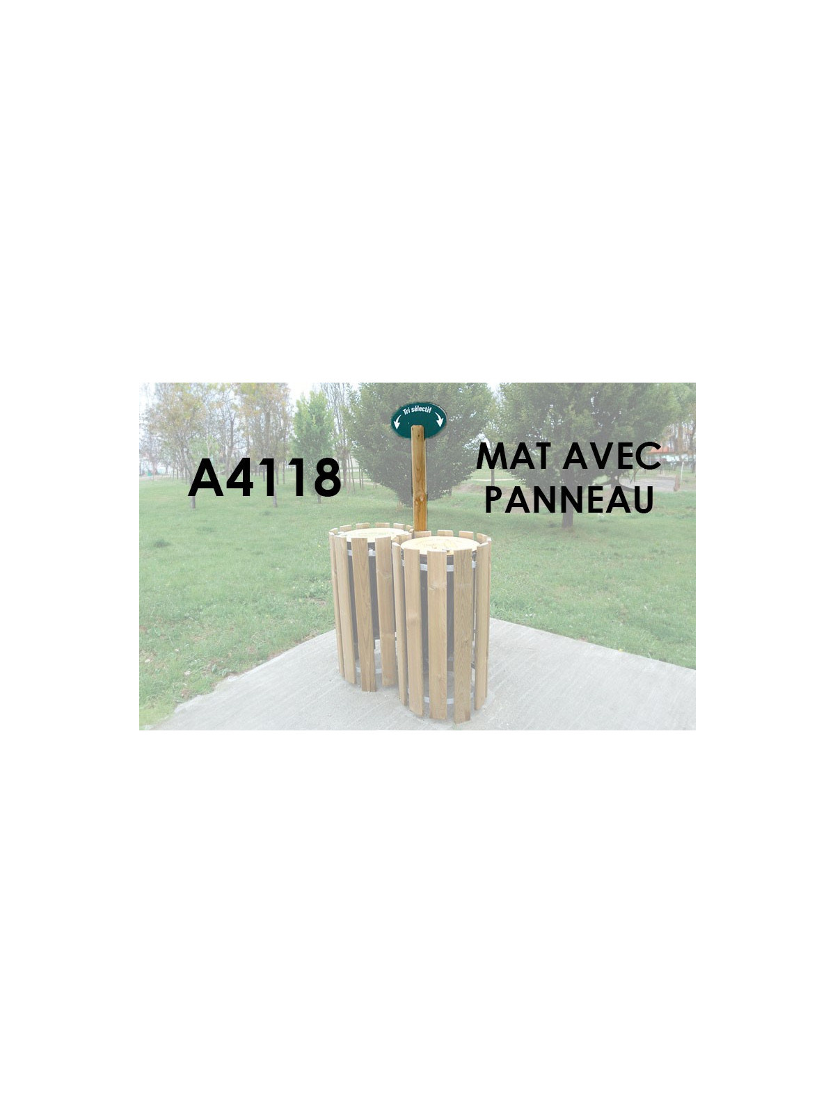 MAT EN BOIS AVEC PANNEAU GRAVÉ EN COMPACT POUR CORBEILLE DE TRI RONDE OU CARRÉE EXTÉRIEURE