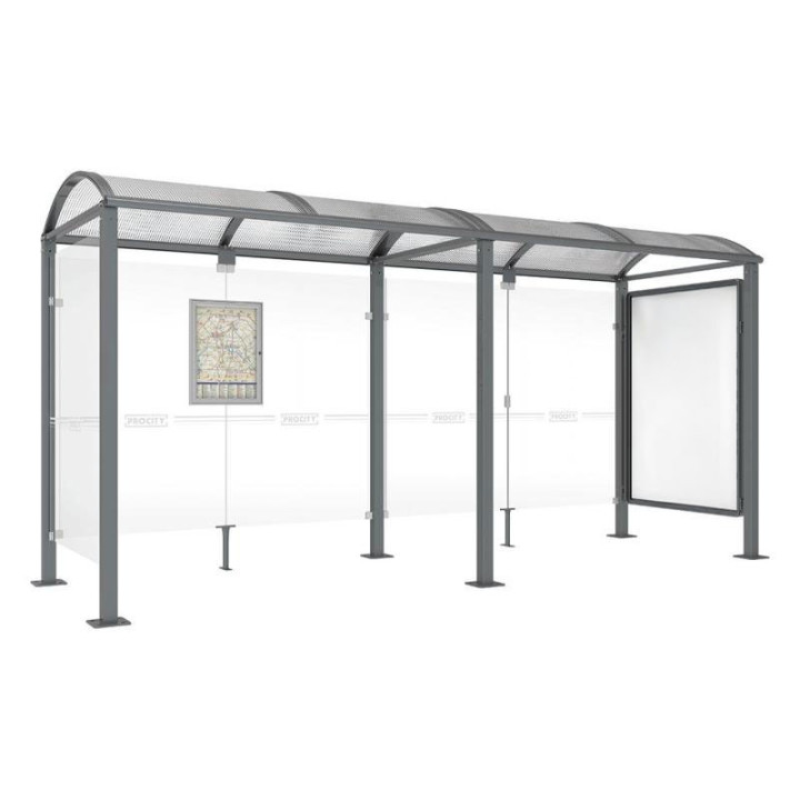 Abri bus extérieur CANET 5000 mm avec vitrine, Station bus conviviale
