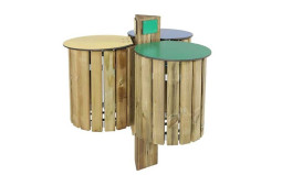 POUBELLE RONDE EN BOIS TRI SÉLECTIF 
CORBEILLE EXTÉRIEURE POUR PARC ET JARDIN
CORBEILLE RONDE 50 L EN PIN TRAITÉ OU ROBINIER