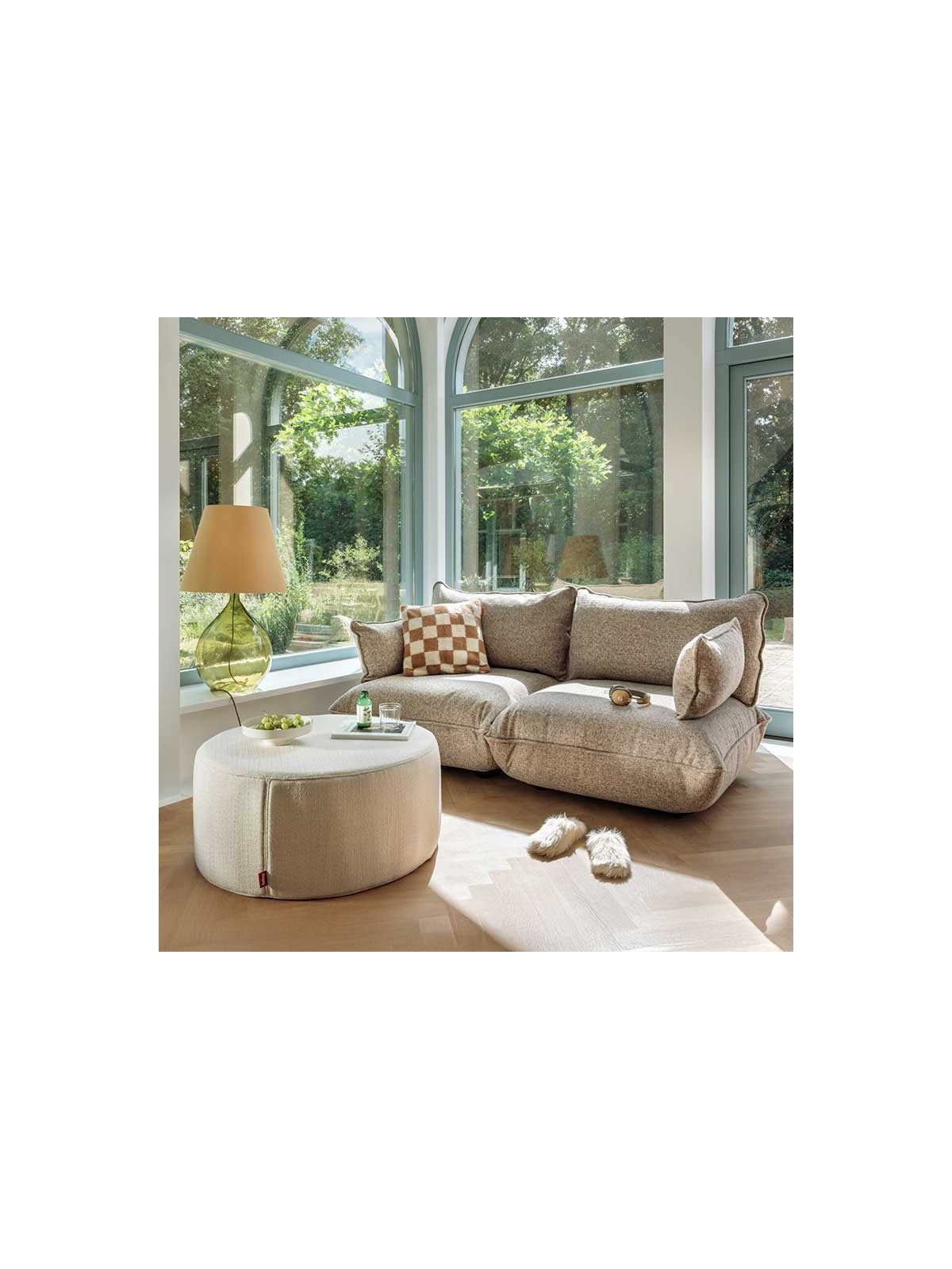 POUF MODERNE ET DESIGN PFFFH EN TISSU DOUX, SIEGE, TABLE D'APPOINT ET REPOSE-PIED