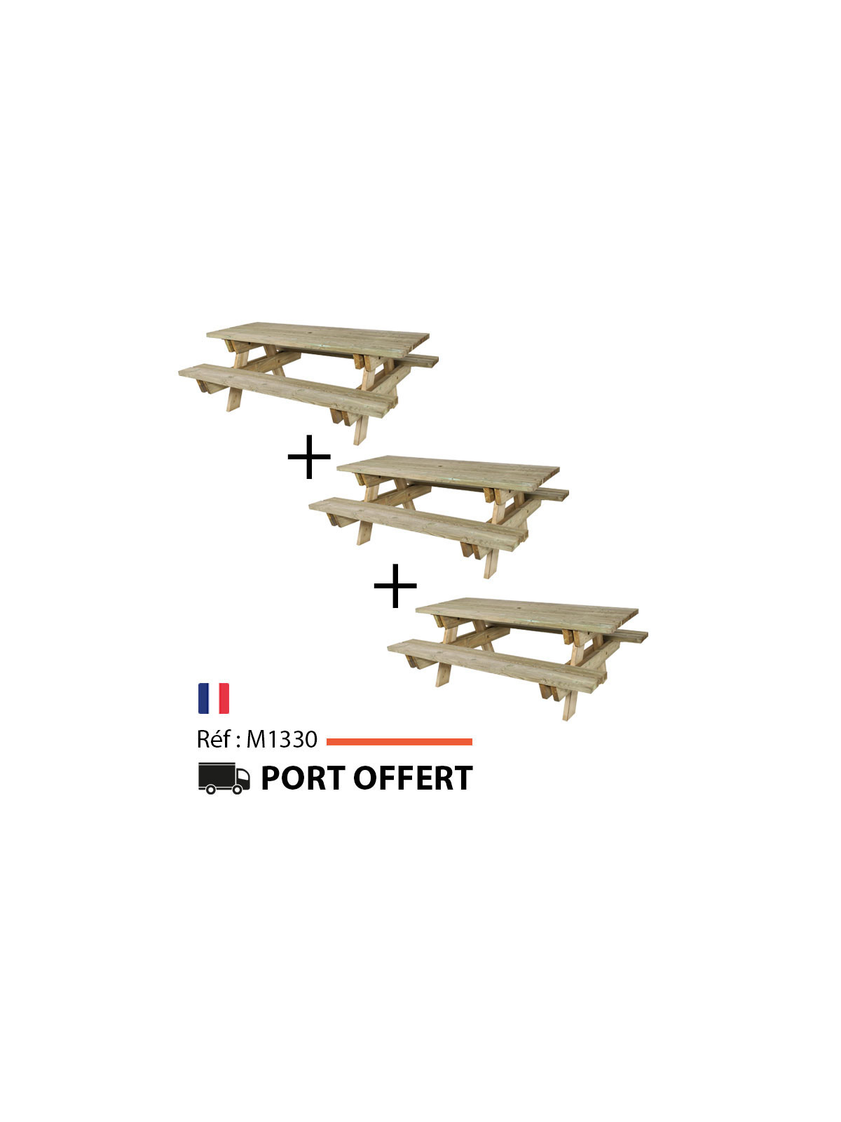 LOT DE 3 TABLES PIQUE NIQUE TAIGA