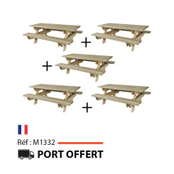 LOT DE 5 TABLES DE PIQUE NIQUE EN BOIS POUR COLLECTIVITÉ
TABLE EXTÉRIEURE EN PIN 6 PLACES