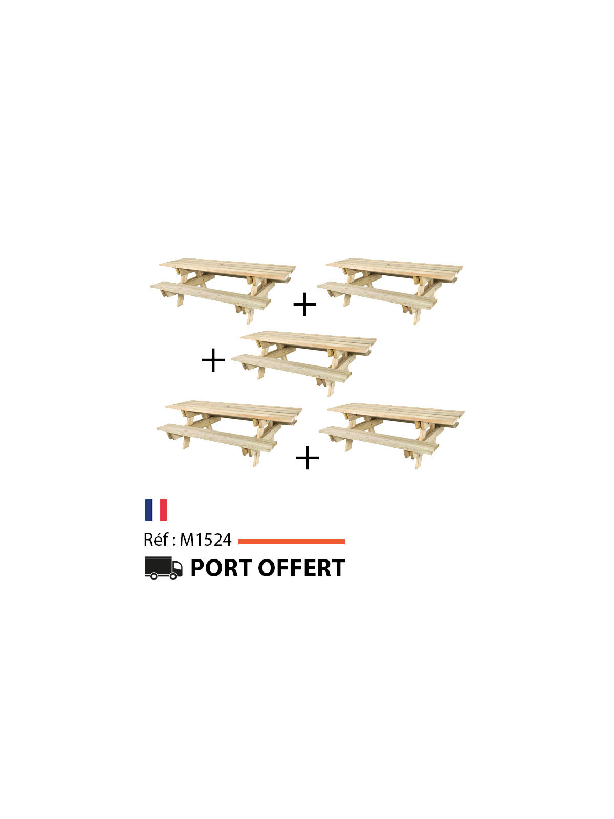 LOT DE 5 TABLES PIQUE NIQUE TAIGA PMR