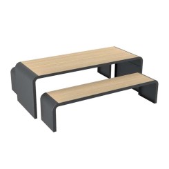 Table de pique nique CLEVELAND et 2 banquettes en acier bois compact