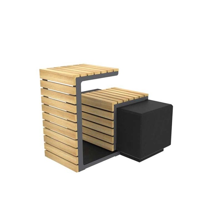 BANQUETTE EN BÉTON GRIS , BLANC ET NOIR SABLÉ ET TABLE MILA ACIER ET BOIS ROBINIER
MOBILIER URBAIN MODERNE POUR COLLECTIVITÉ