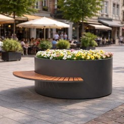 Jardinière moderne NAU avec banc demi cercle Mobilier urbain MICROCUBO