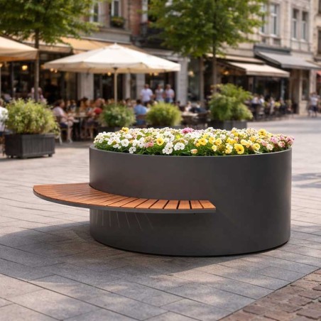 Jardinière moderne NAU avec banc demi cercle Mobilier urbain MICROCUBO