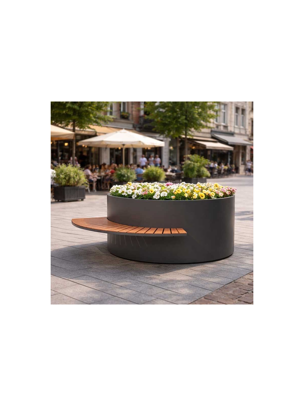 Jardinière moderne NAU avec banc demi cercle Mobilier urbain MICROCUBO