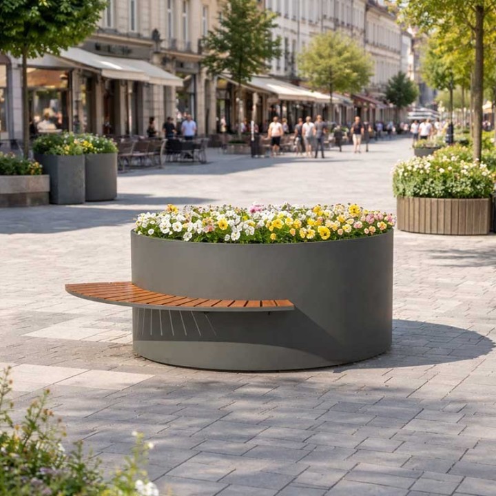 Jardinière moderne NAU avec banc demi cercle Mobilier urbain MICROCUBO