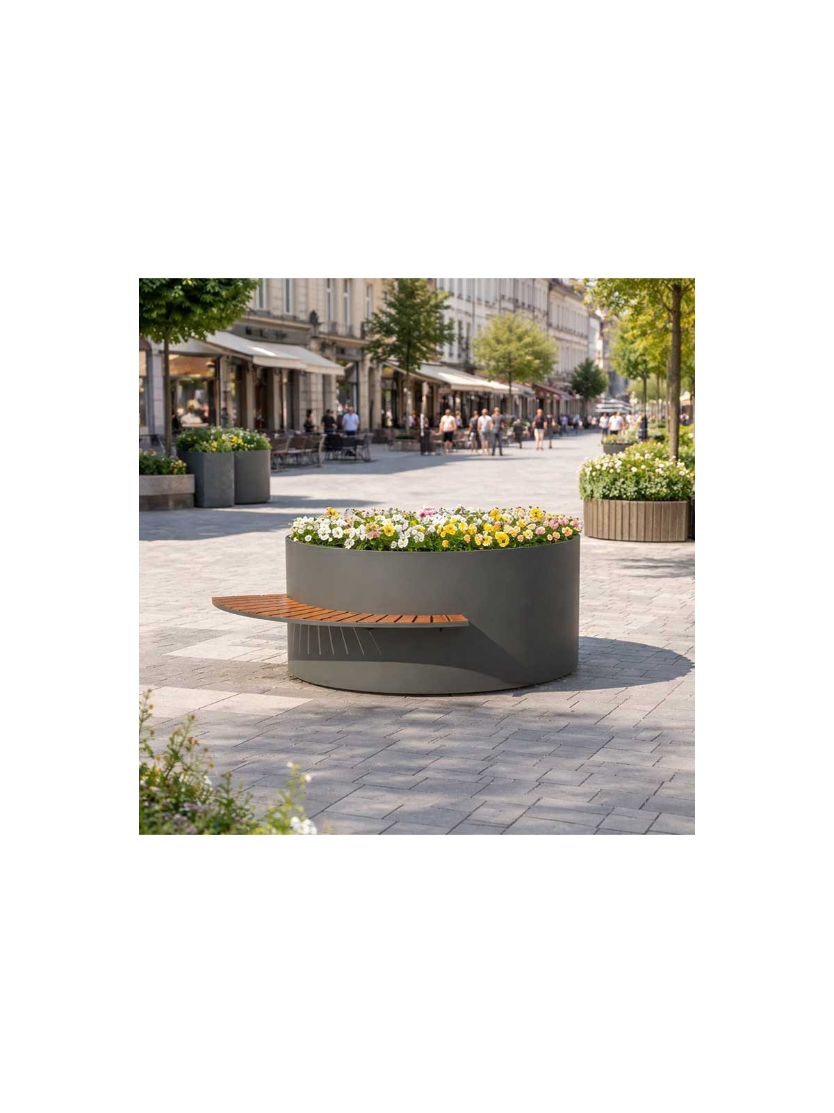 Jardinière moderne NAU avec banc demi cercle Mobilier urbain MICROCUBO