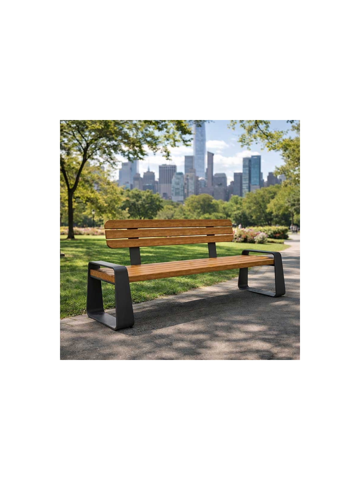 Banc moderne extérieur BALI, Banc urbain fonte et bois MICROCUBO