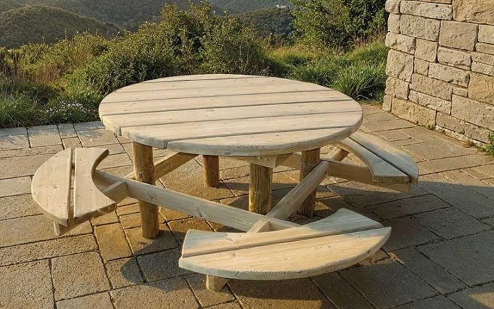 TABLE PIQUE NIQUE RONDE PRUNE